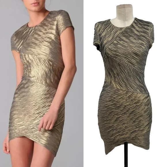 Torn by Ronny Kobo Kaitlyn Metallic Gold‎ Charcoal Mini Dress Size Small - Picture 1 of 12